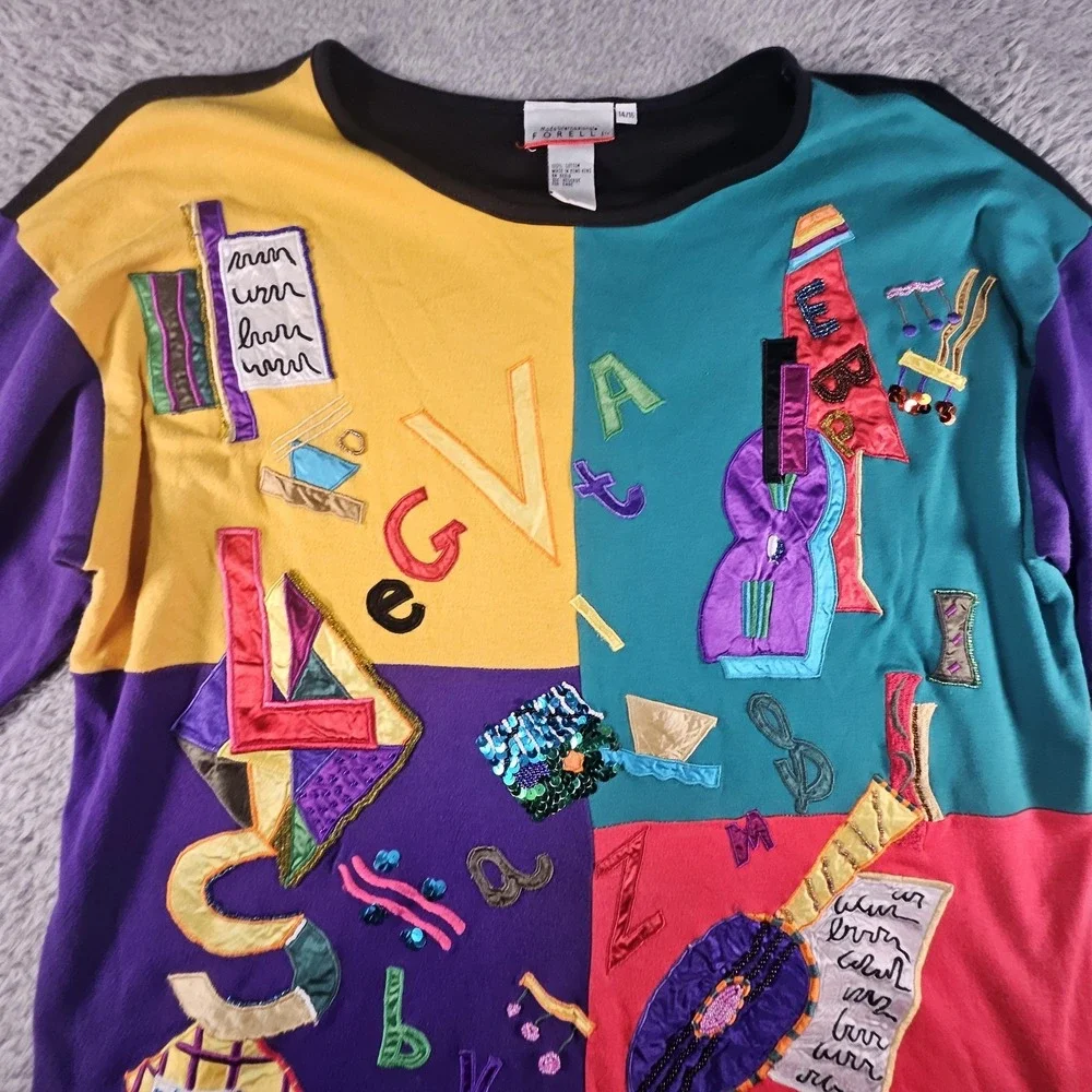 Vtg Colorblock Top Womens 14/16 Teacher Artsy Novelty Art Deco Abstract Ornate‎ - Picture 2 of 13